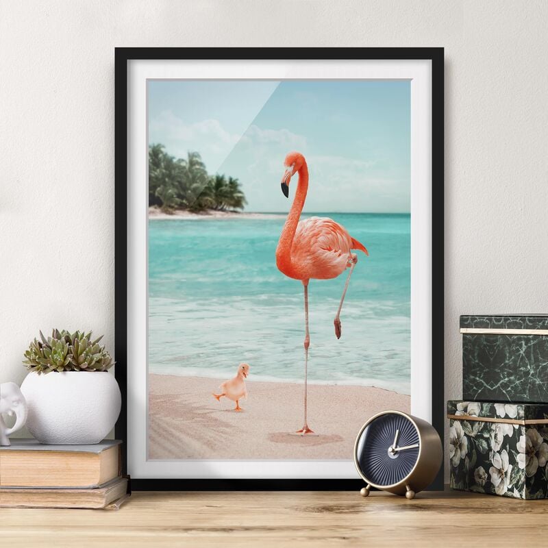 

Póster enmarcado - Spiaggia Con Flamingo Dimensión LxA: 24cm x 18cm, Marco: Negro