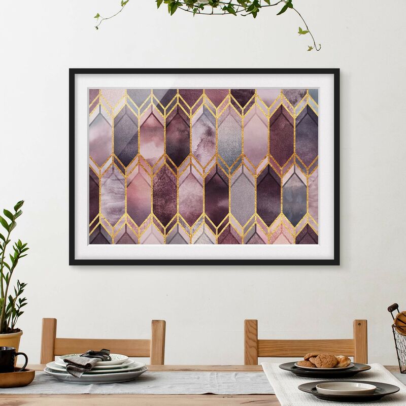 

Póster enmarcado - Stained Glass geometrica in oro rosa Dimensión LxA: 50cm x 70cm, Marco: Negro