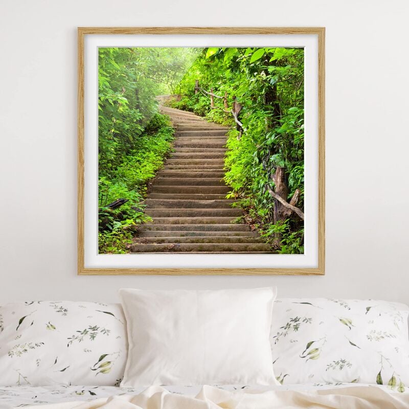 

Póster enmarcado - Stair Climb In The Woods Dimensión LxA: 50cm x 50cm, Marco: Roble