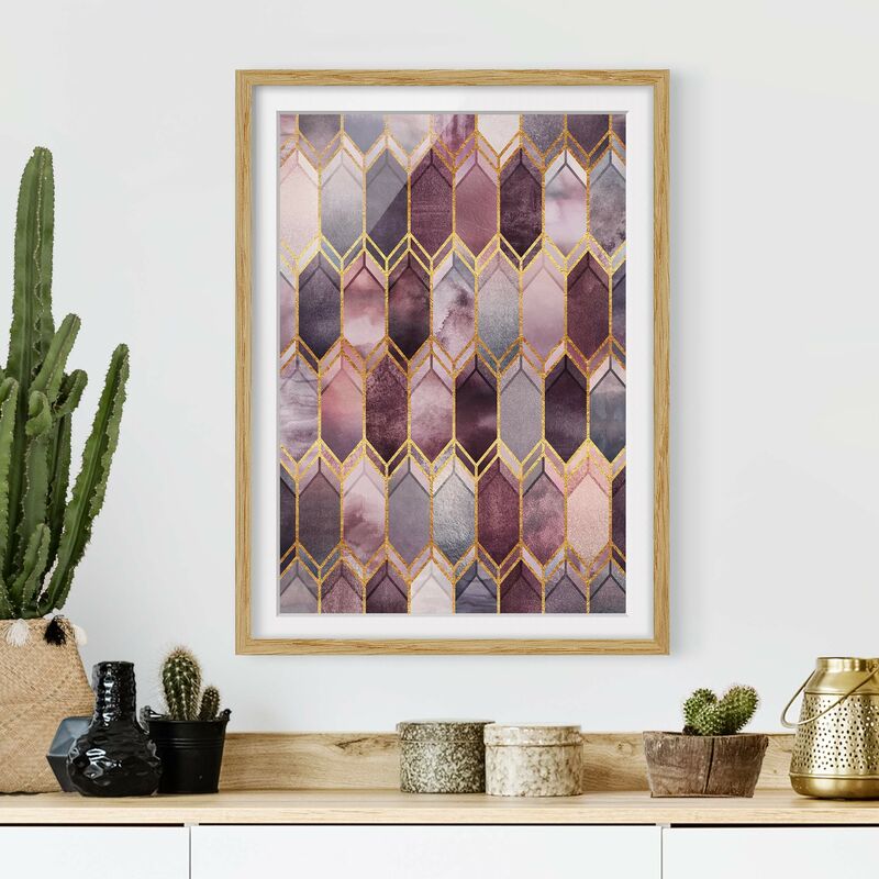 

Póster enmarcado - Stained Glass geometrica in oro rosa Dimensión LxA: 40cm x 30cm, Marco: Roble