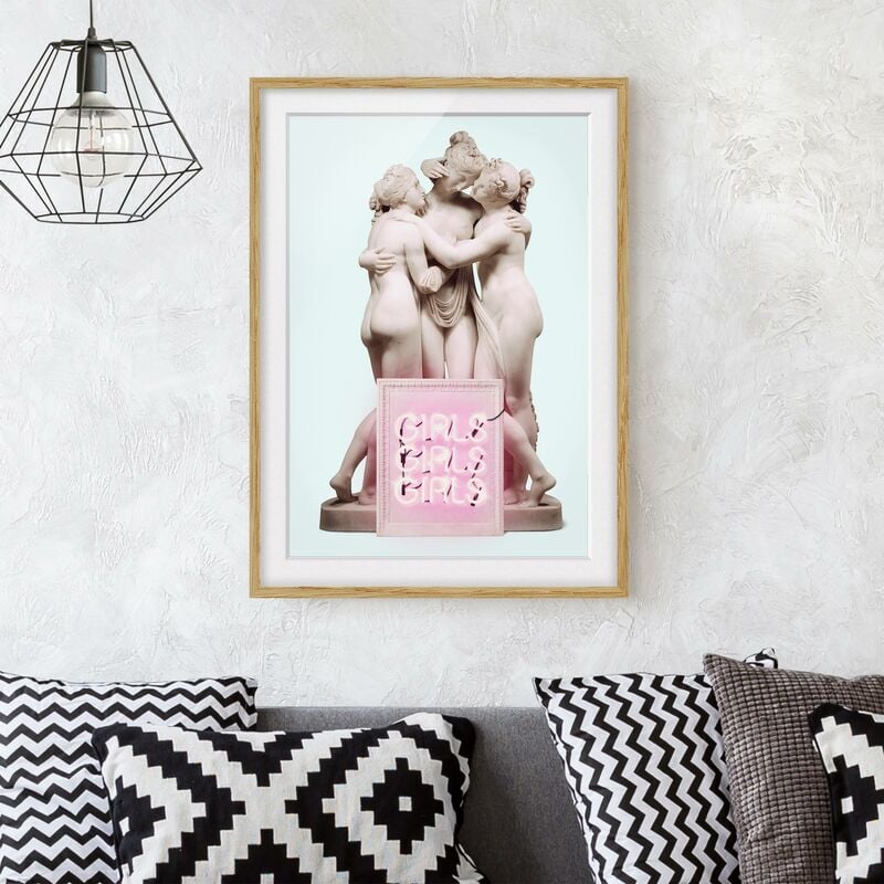 

Póster enmarcado - statua ragazze Dimensión LxA: 100cm x 70cm, Marco: Roble