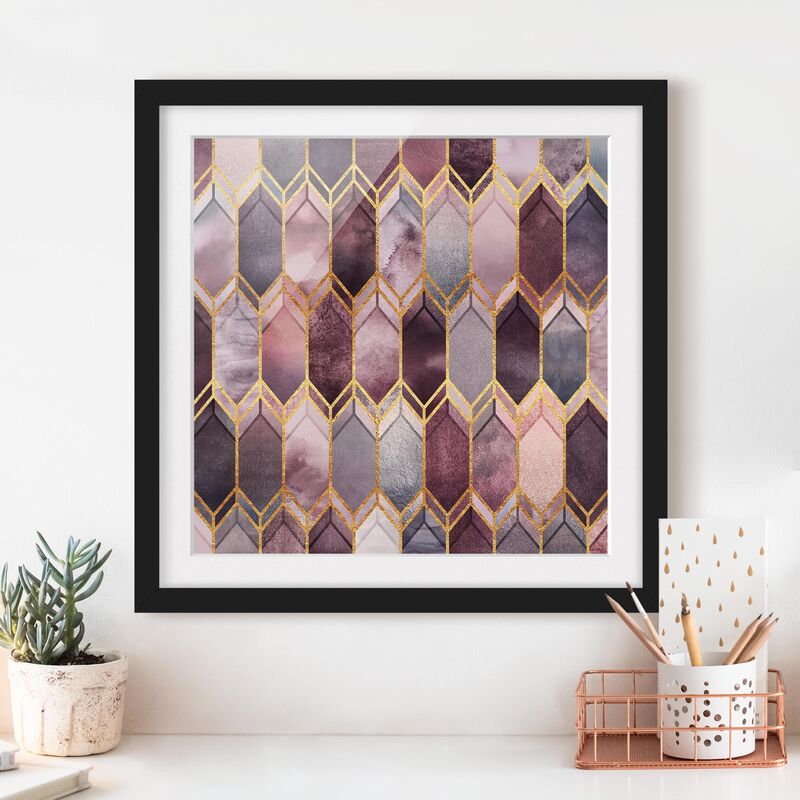 

Póster enmarcado - Stained Glass geometrica in oro rosa Dimensión LxA: 70cm x 70cm, Marco: Negro