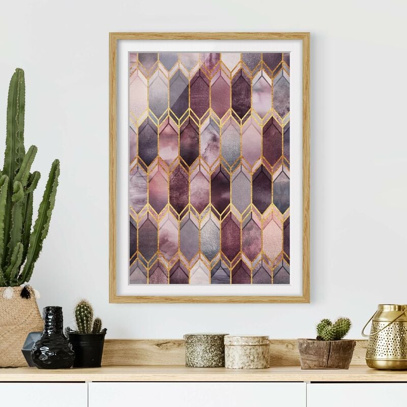 

Póster enmarcado - Stained Glass geometrica in oro rosa Dimensión LxA: 24cm x 18cm, Marco: Roble