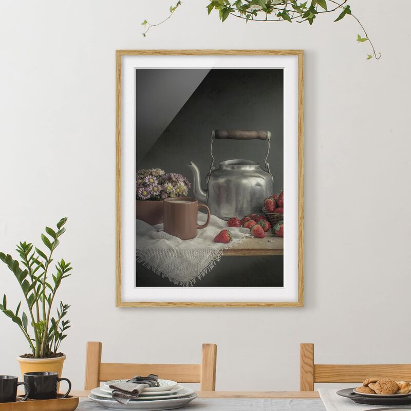 

Póster enmarcado - Still Life With Strawberries Dimensión LxA: 100cm x 70cm, Marco: Roble