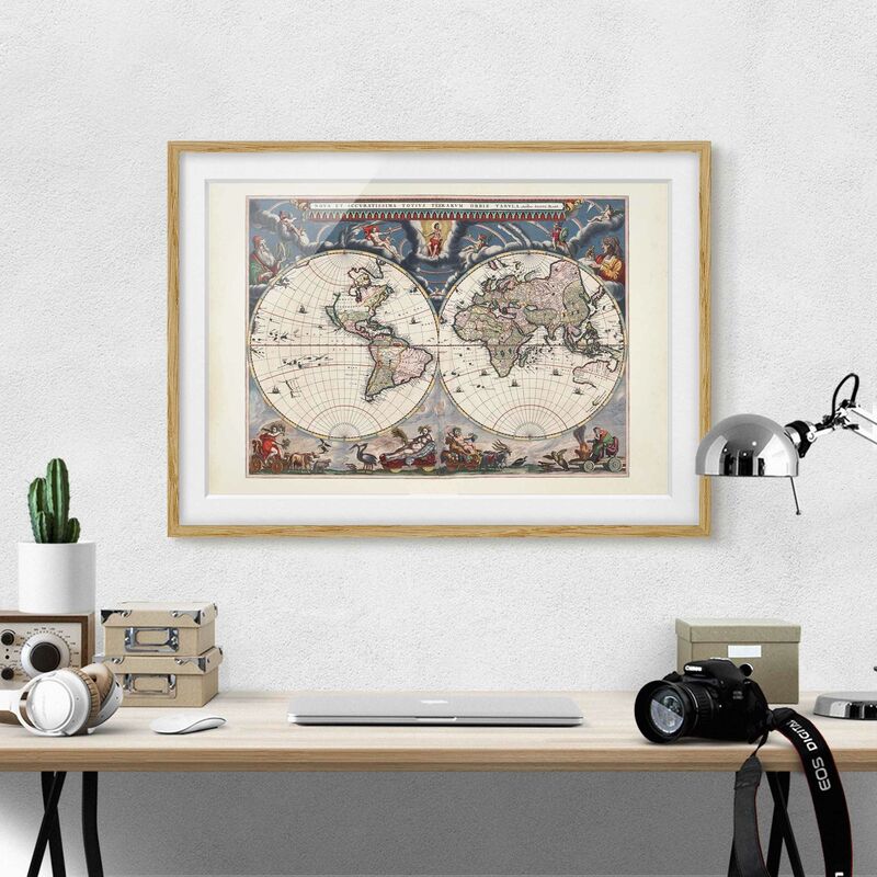 

Póster enmarcado - Storico Mappa del mondo Nova et Accuratissima del 1664 Dimensión LxA: 40cm x 55cm, Marco: Roble