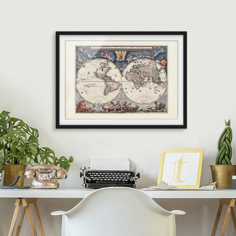 

Póster enmarcado - Storico Mappa del mondo Nova et Accuratissima del 1664 Dimensión LxA: 70cm x 100cm, Marco: Negro