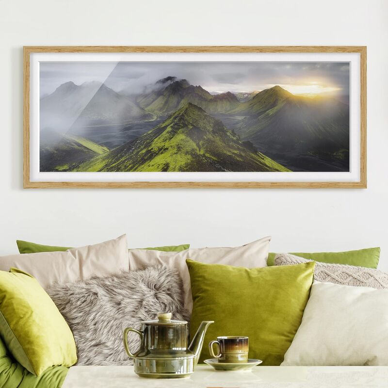 

Póster enmarcado - Storkonufell Islanda Dimensión LxA: 40cm x 100cm, Marco: Roble