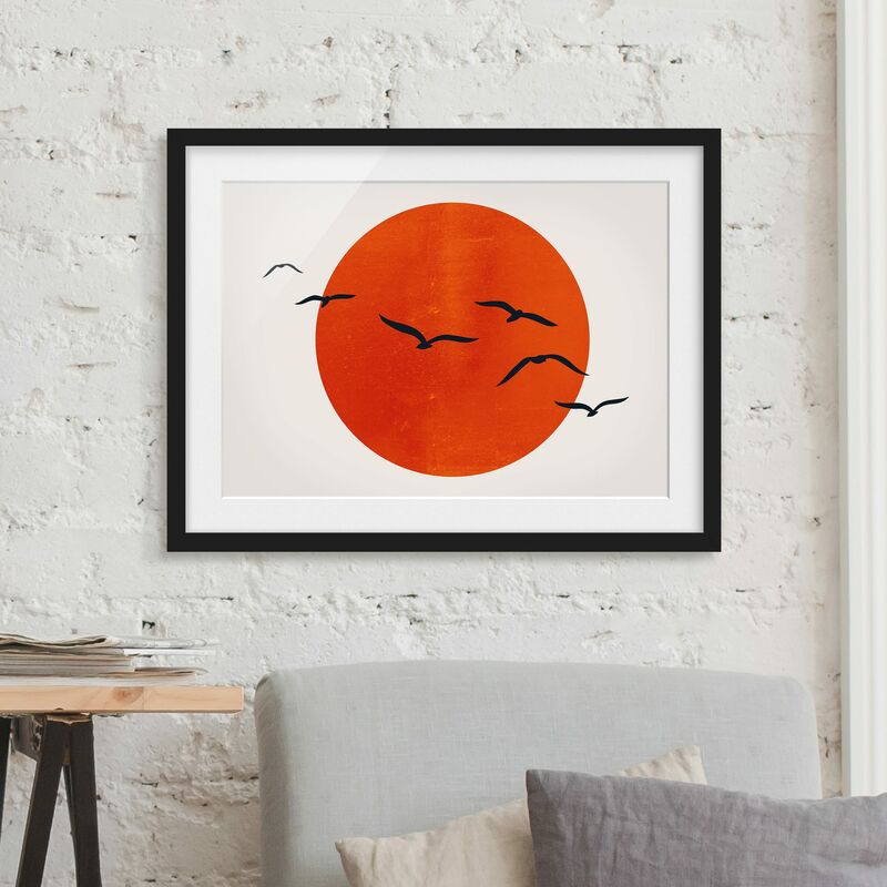 

Póster enmarcado - Stormo di uccelli davanti al sole rosso Dimensión LxA: 70cm x 100cm, Marco: Negro