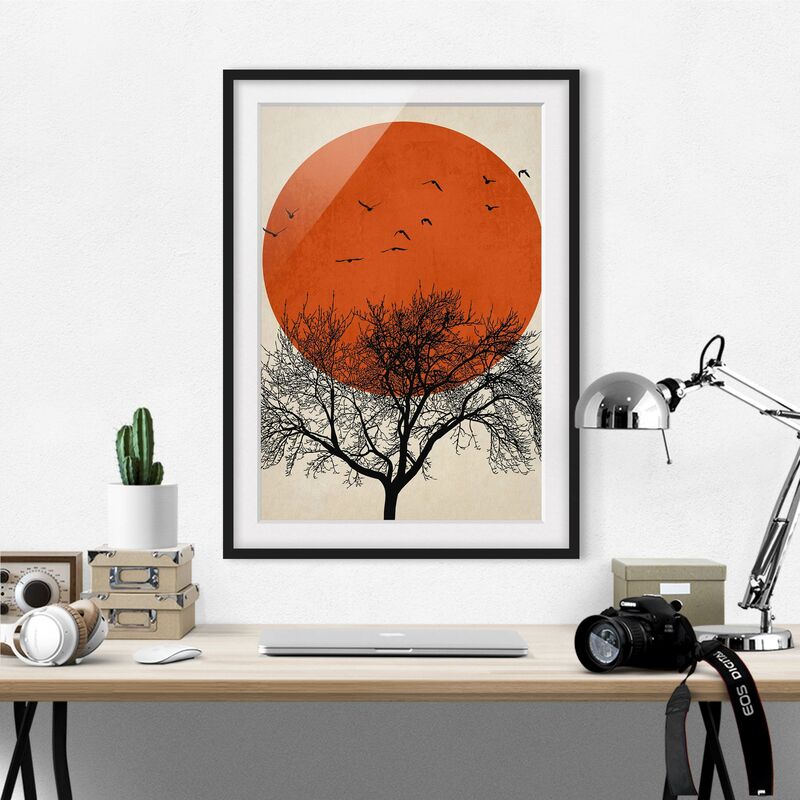 

Póster enmarcado - Stormo di uccelli su sole rosso II Dimensión LxA: 70cm x 50cm, Marco: Negro