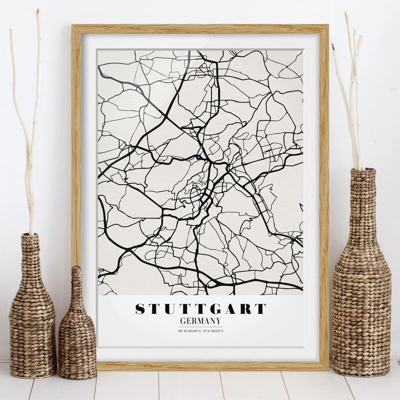 

Póster enmarcado - Stuttgart City Map - Classic Dimensión LxA: 24cm x 18cm, Marco: Roble
