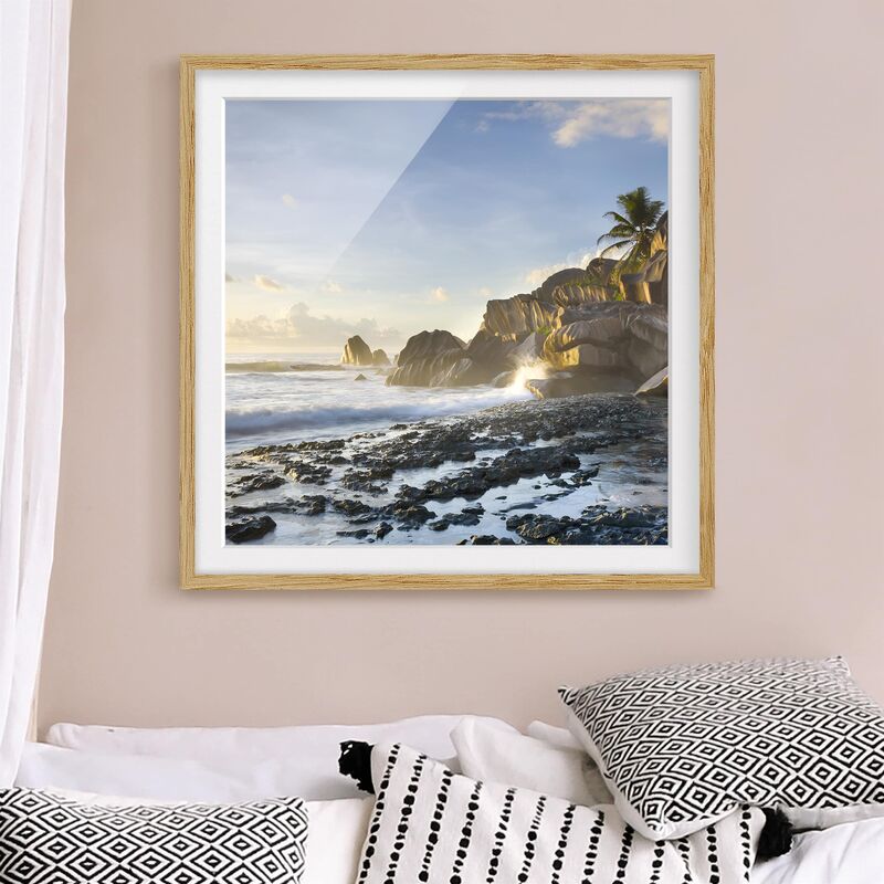 

Póster enmarcado - Sunset On The Island Paradise Dimensión LxA: 50cm x 50cm, Marco: Roble