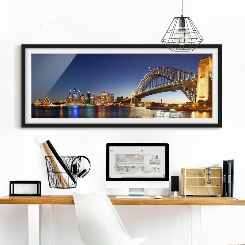 

Póster enmarcado - Sydney At Night Dimensión LxA: 40cm x 100cm, Marco: Negro