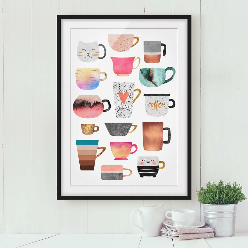 

Póster enmarcado - Tazze colorate con oro Dimensión LxA: 40cm x 30cm, Marco: Negro