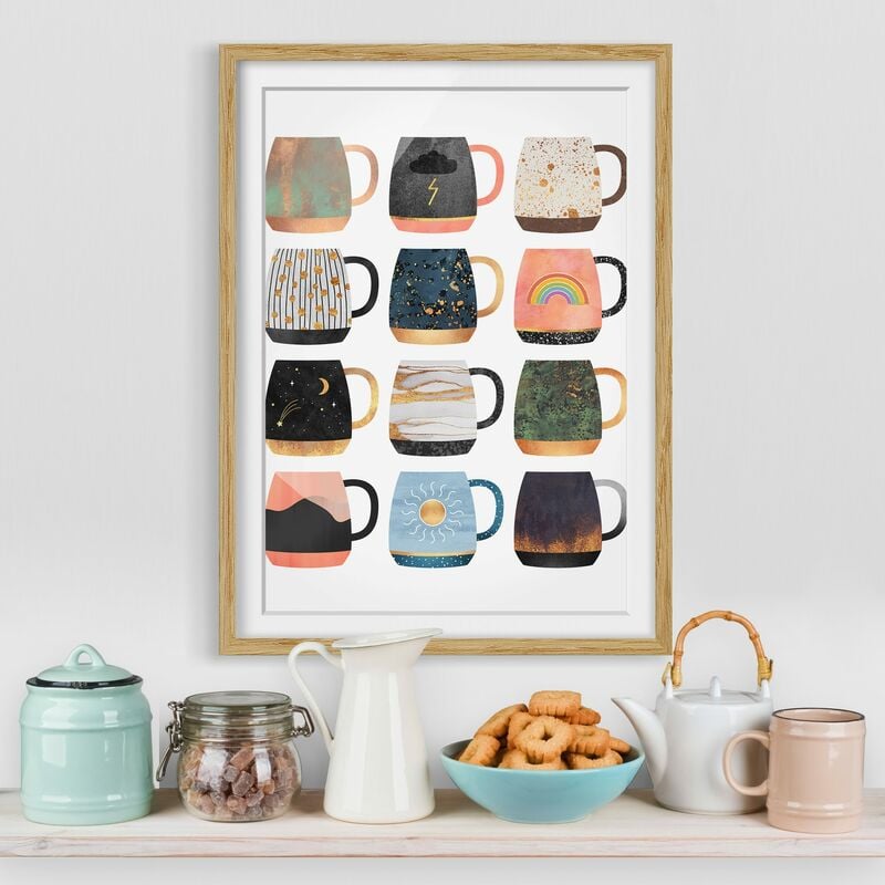 

Póster enmarcado - Tazza preferita con oro Dimensión LxA: 24cm x 18cm, Marco: Roble