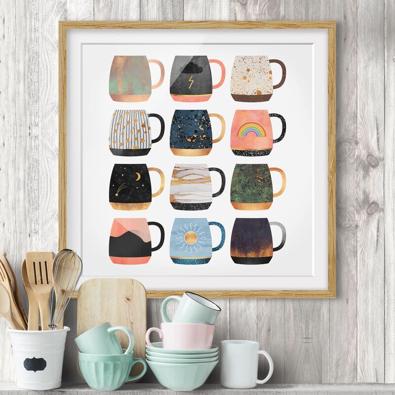 

Póster enmarcado - Tazza preferita con oro Dimensión LxA: 30cm x 30cm, Marco: Roble
