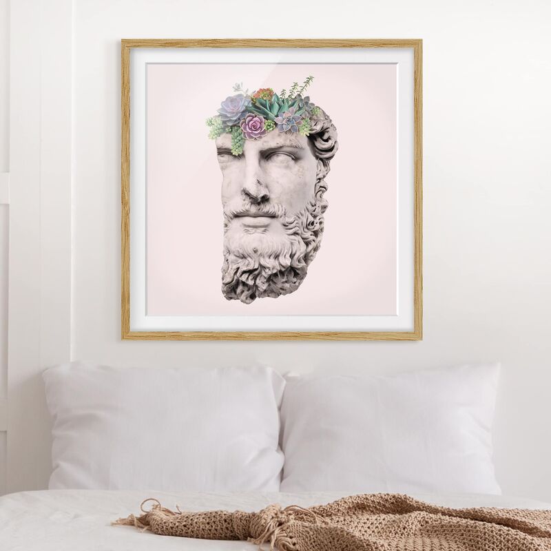 

Póster enmarcado - Testa Con Succulente Dimensión LxA: 70cm x 70cm, Marco: Roble