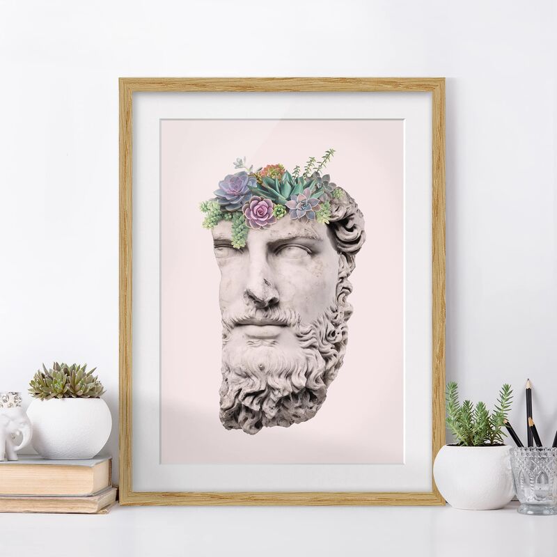 

Póster enmarcado - Testa Con Succulente Dimensión LxA: 24cm x 18cm, Marco: Roble