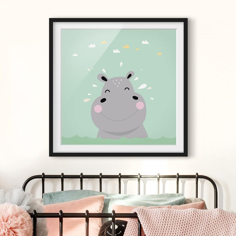 

Póster enmarcado - The Happy Hippo Dimensión LxA: 20cm x 20cm, Marco: Negro