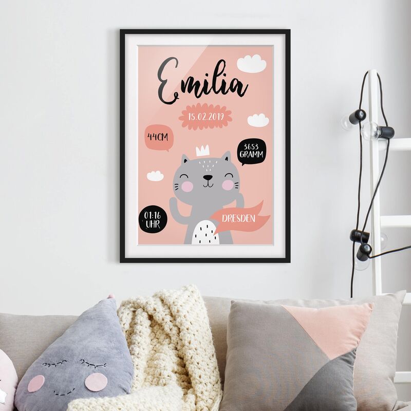 

Póster enmarcado - The Happy Kitty - Custom Text Dimensión LxA: 100cm x 70cm, Marco: Negro