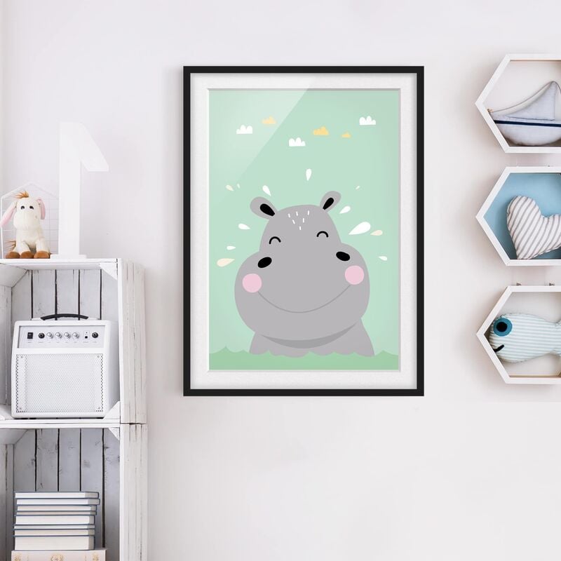 

Póster enmarcado - The Happy Hippo Dimensión LxA: 100cm x 70cm, Marco: Negro