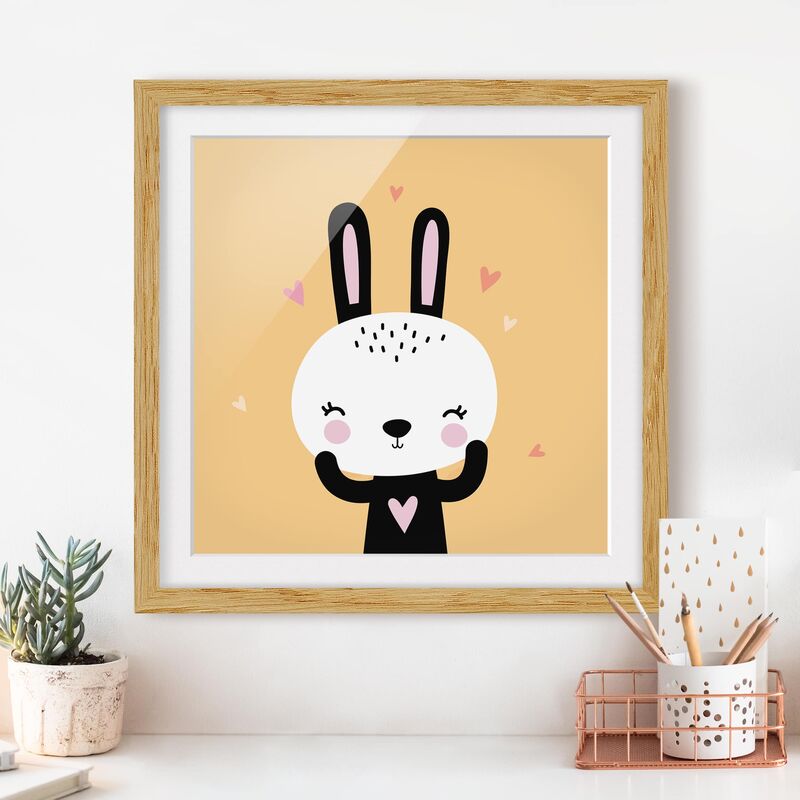 

Póster enmarcado - The Happy Bunny Dimensión LxA: 20cm x 20cm, Marco: Roble