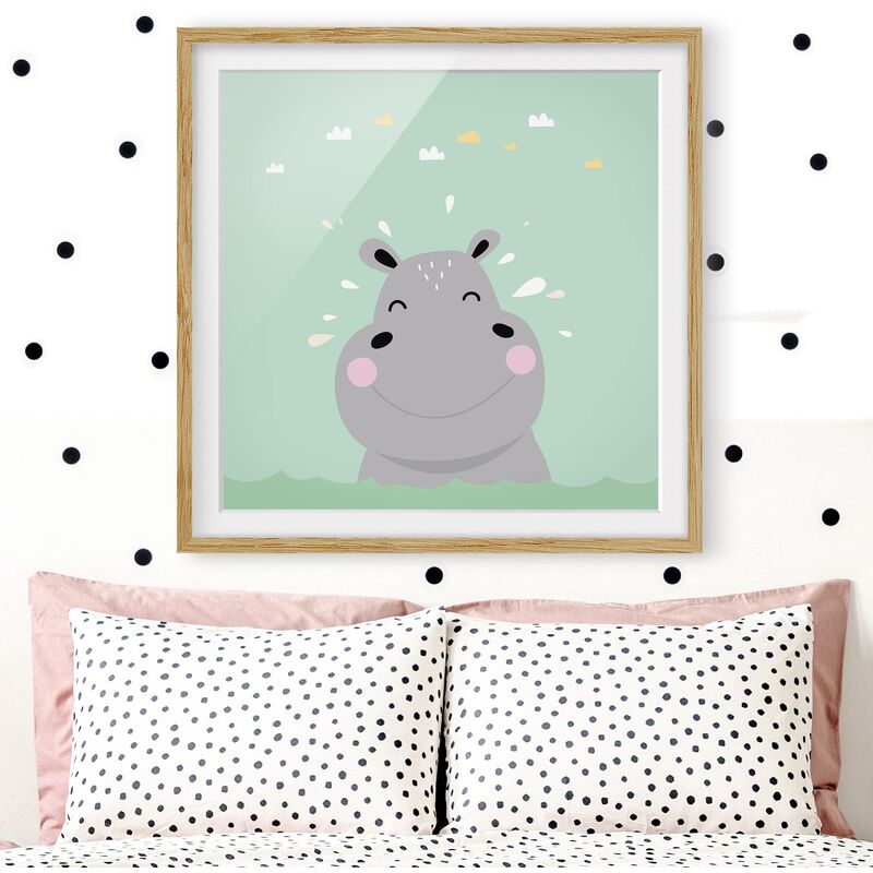 

Póster enmarcado - The Happy Hippo Dimensión LxA: 70cm x 70cm, Marco: Roble