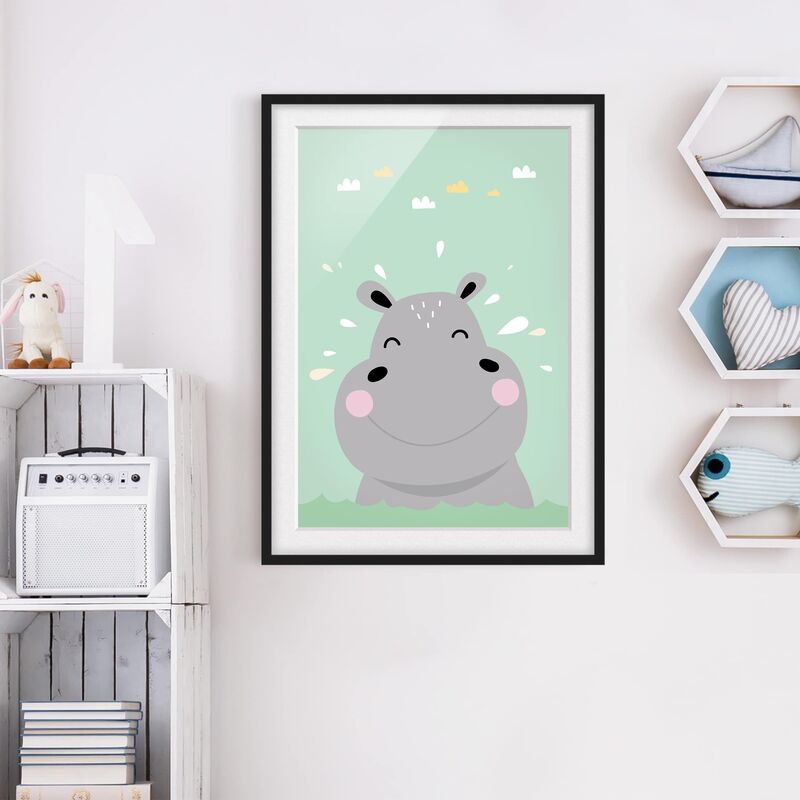 

Póster enmarcado - The Happy Hippo Dimensión LxA: 24cm x 18cm, Marco: Negro