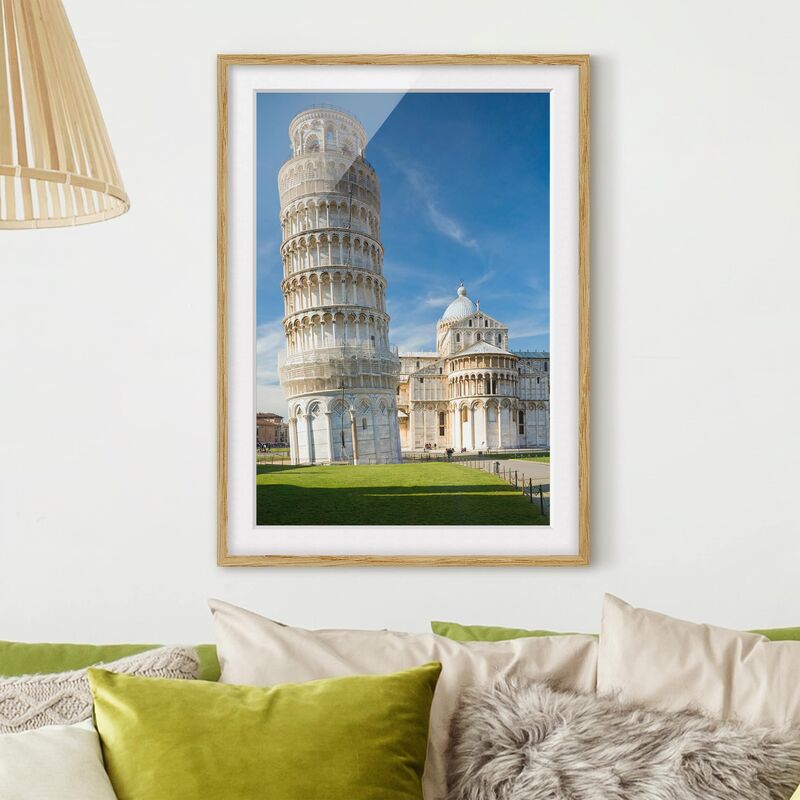 

Póster enmarcado - The Leaning Tower Of Pisa Dimensión LxA: 100cm x 70cm, Marco: Roble