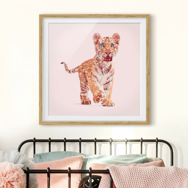 

Póster enmarcado - Tiger con glitter Dimensión LxA: 20cm x 20cm, Marco: Roble