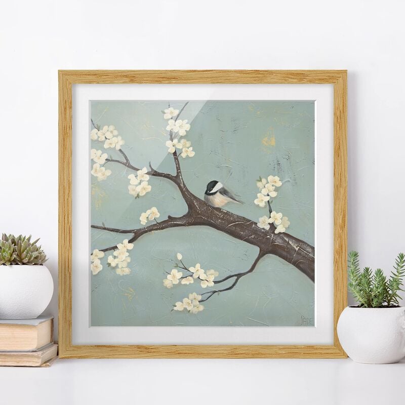

Póster enmarcado - Titmouse On Cherry Dimensión LxA: 30cm x 30cm, Marco: Roble