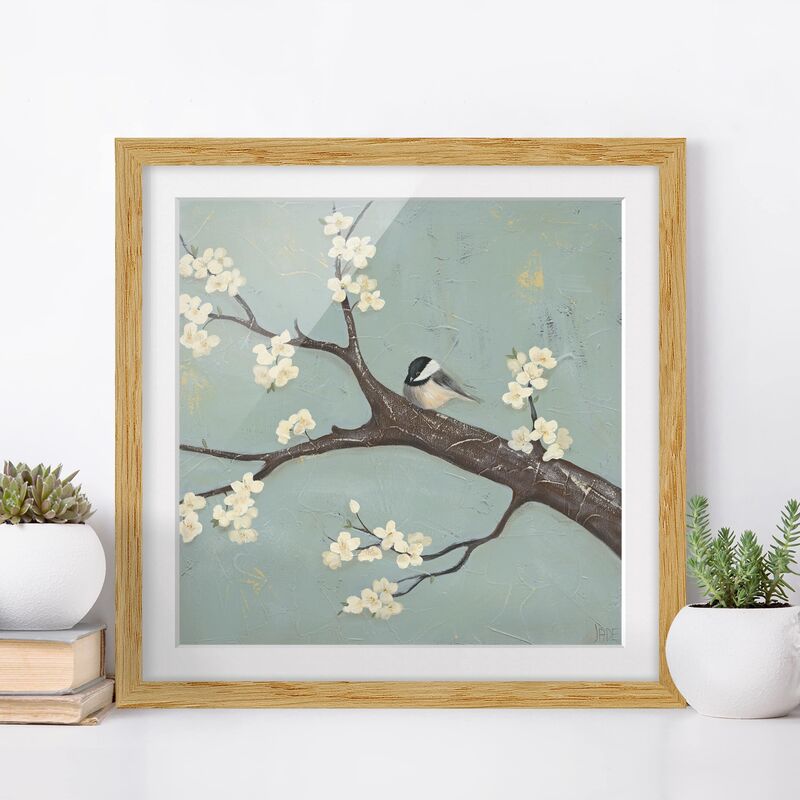 

Póster enmarcado - Titmouse On Cherry Dimensión LxA: 20cm x 20cm, Marco: Roble