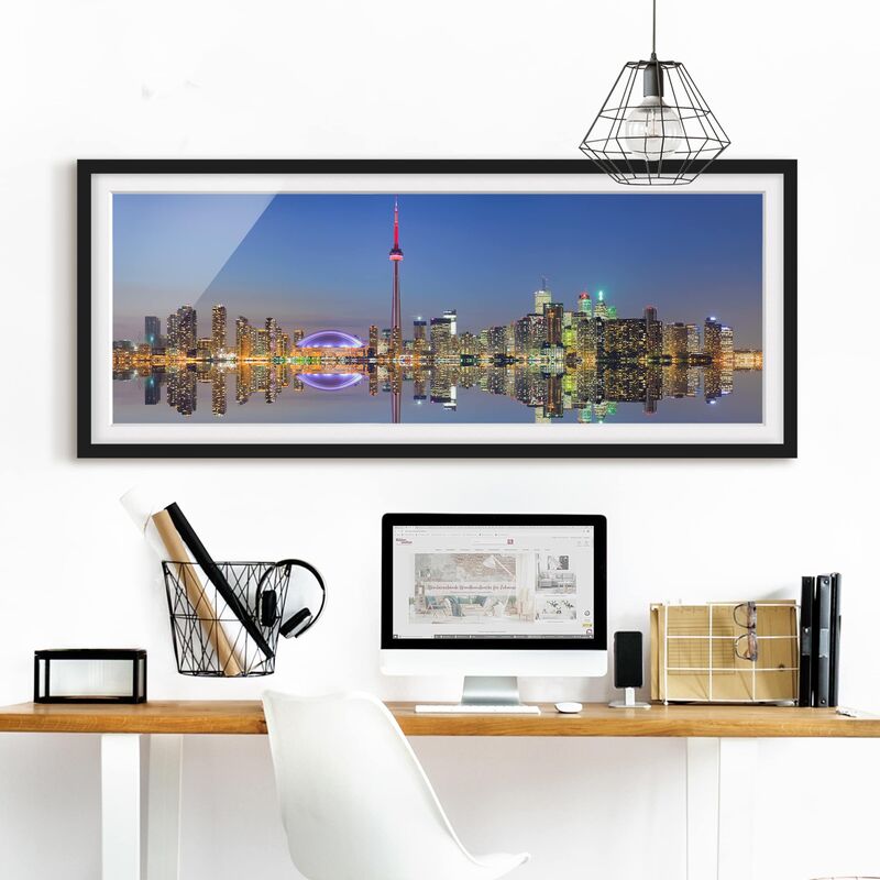 

Póster enmarcado - Toronto City Skyline Prima Lago Ontario Dimensión LxA: 30cm x 75cm, Marco: Negro