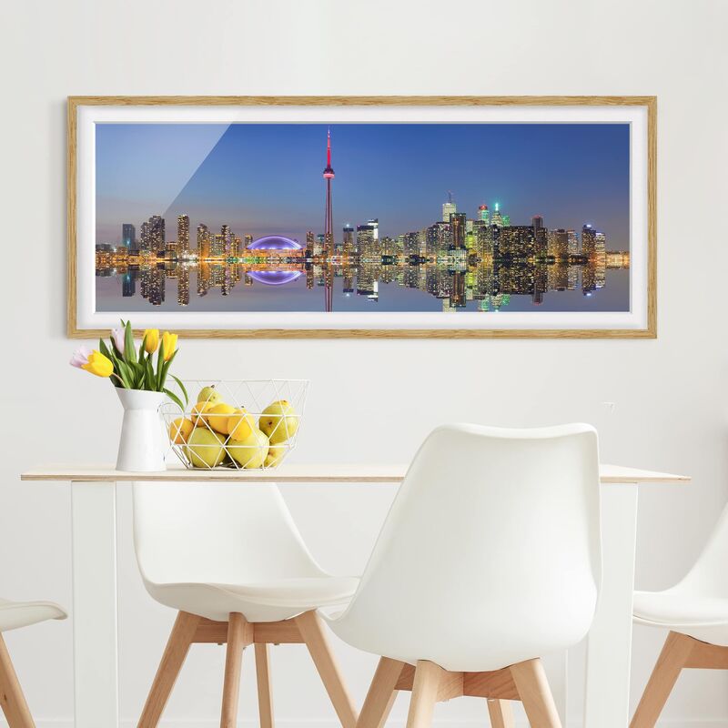 

Póster enmarcado - Toronto City Skyline Prima Lago Ontario Dimensión LxA: 50cm x 130cm, Marco: Roble