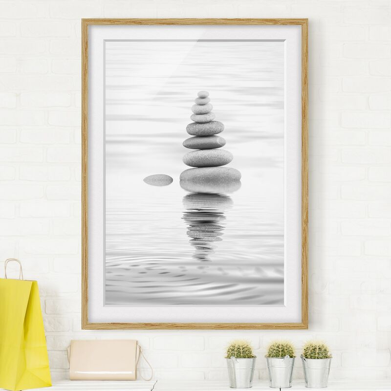 

Póster enmarcado - Torre Pietra In The Water Bianco e nero Dimensión LxA: 55cm x 40cm, Marco: Roble