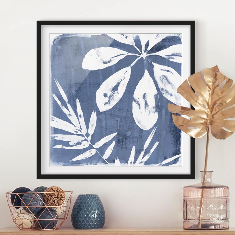 

Bilderwelten - Póster enmarcado - Tropical Leaves Indigo I Dimensión LxA: 70cm x 70cm, Marco: Negro