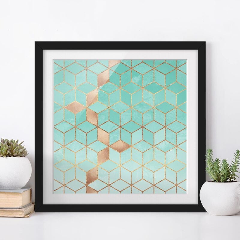 

Póster enmarcado - Turchese Bianco d'oro Geometria Dimensión LxA: 30cm x 30cm, Marco: Negro