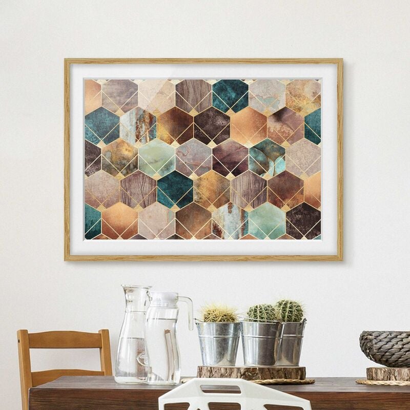 

Póster enmarcado - Turquoise Geometria Golden Art Deco Dimensión LxA: 50cm x 70cm, Marco: Roble