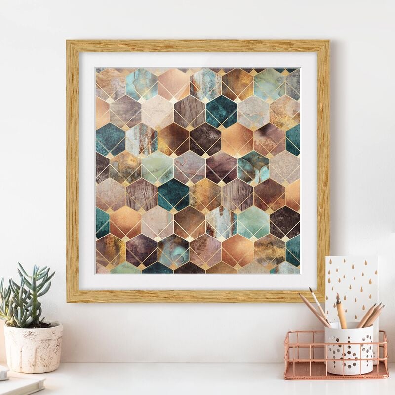 

Póster enmarcado - Turquoise Geometria Golden Art Deco Dimensión LxA: 70cm x 70cm, Marco: Roble