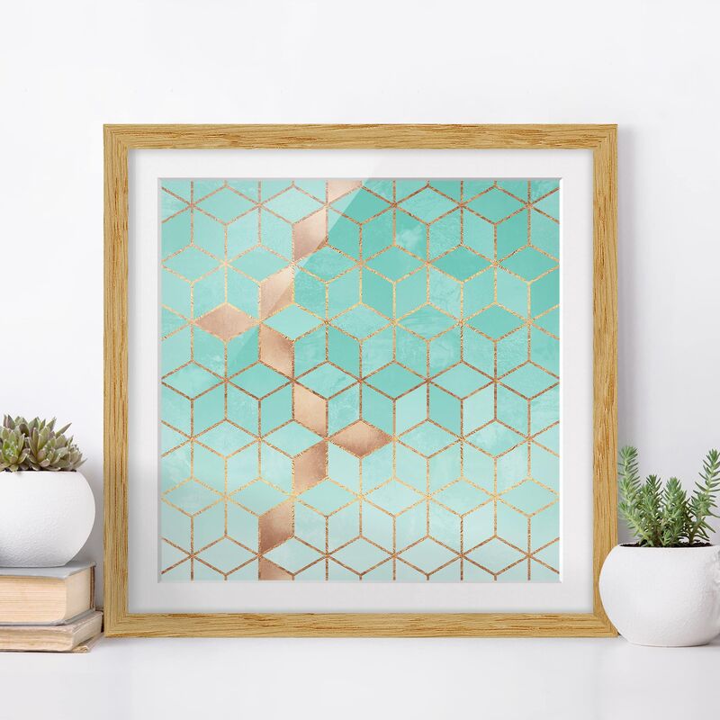 

Póster enmarcado - Turchese Bianco d'oro Geometria Dimensión LxA: 70cm x 70cm, Marco: Roble