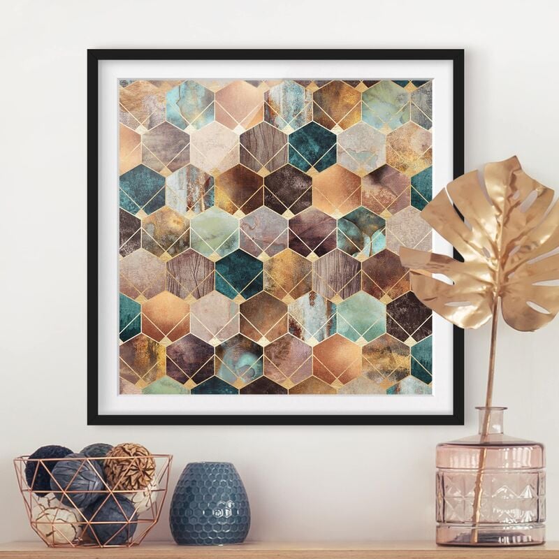 

Póster enmarcado - Turquoise Geometria Golden Art Deco Dimensión LxA: 20cm x 20cm, Marco: Negro