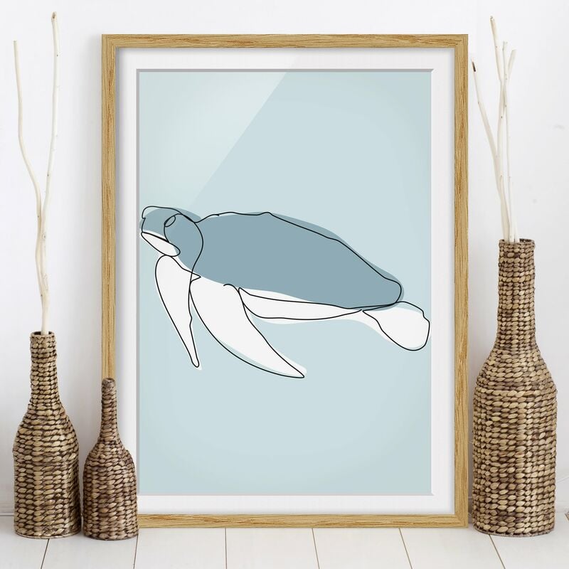 

Póster enmarcado - Turtle Line Art Dimensión LxA: 24cm x 18cm, Marco: Roble
