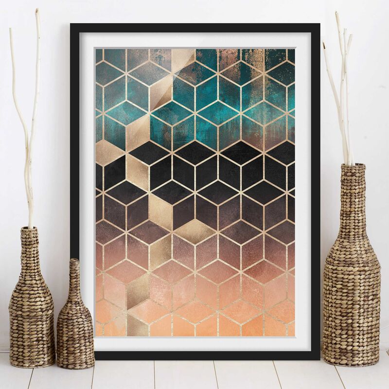 

Póster enmarcado - Turchese Rosa d'Oro Geometria Dimensión LxA: 70cm x 50cm, Marco: Negro