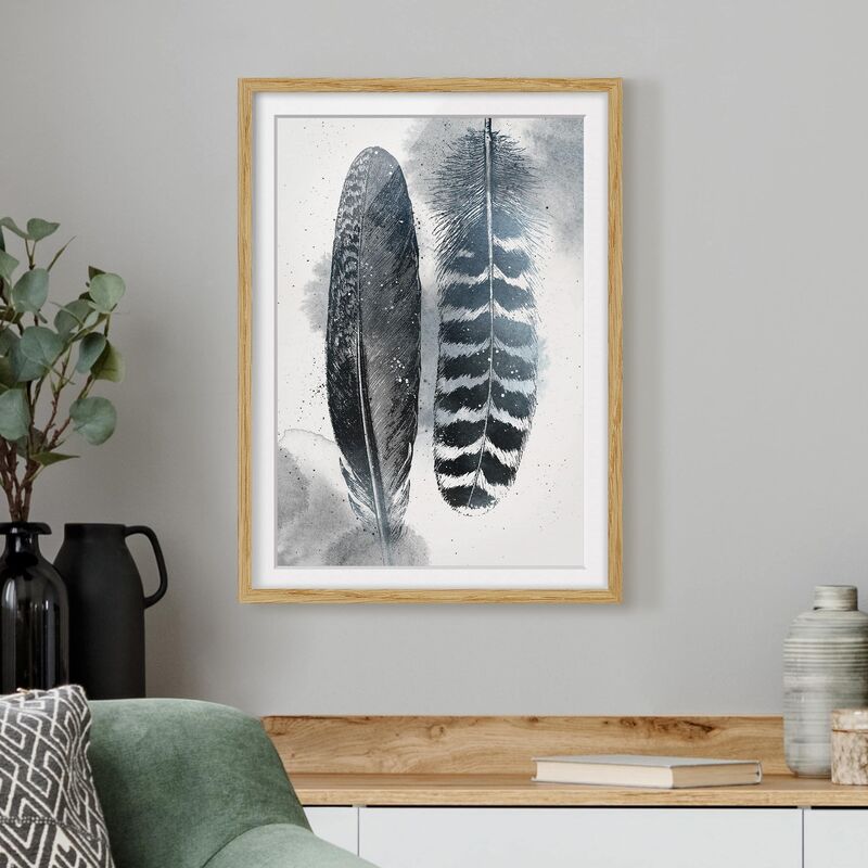 

Póster enmarcado - Two Feathers - Watercolors Dimensión LxA: 100cm x 70cm, Marco: Roble