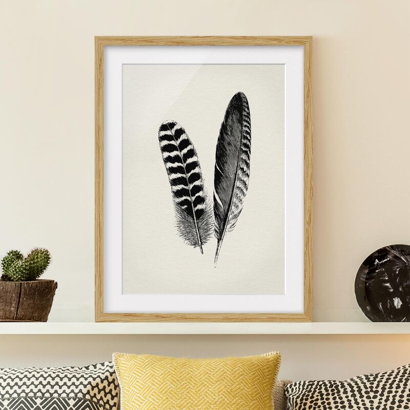 

Póster enmarcado - Two Feathers - Drawing Dimensión LxA: 100cm x 70cm, Marco: Roble