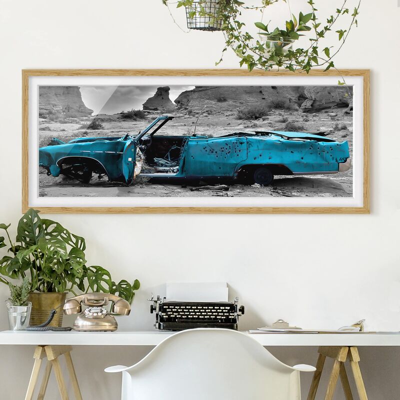 

Póster enmarcado - Turqouise Cadillac Dimensión LxA: 40cm x 100cm, Marco: Roble