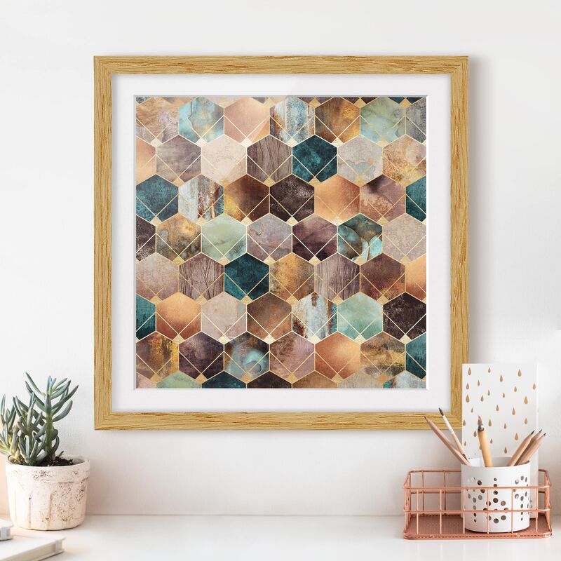 

Póster enmarcado - Turquoise Geometria Golden Art Deco Dimensión LxA: 30cm x 30cm, Marco: Roble