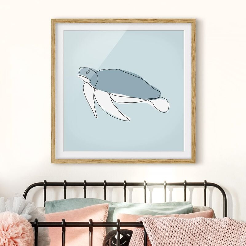 

Póster enmarcado - Turtle Line Art Dimensión LxA: 50cm x 50cm, Marco: Roble