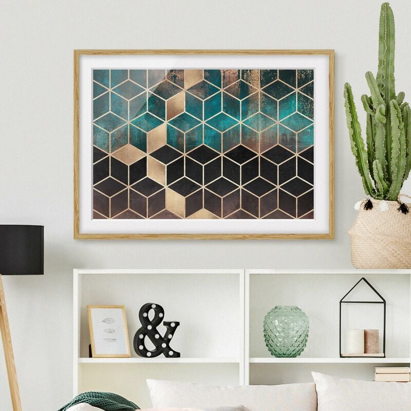 

Póster enmarcado - Turchese Rosa d'Oro Geometria Dimensión LxA: 70cm x 100cm, Marco: Roble