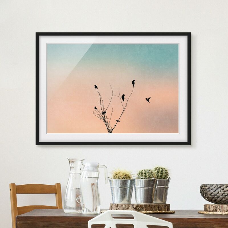 

Póster enmarcado - Uccelli davanti al sole rosa II Dimensión LxA: 50cm x 70cm, Marco: Negro