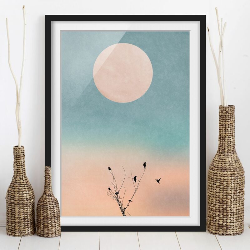 

Póster enmarcado - Uccelli davanti al sole rosa II Dimensión LxA: 70cm x 50cm, Marco: Negro